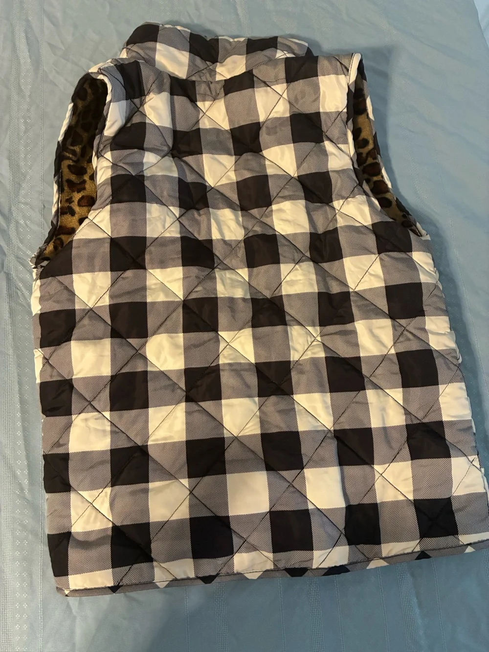 Girl’s Plaid Quilted Vest with Leopard Lining